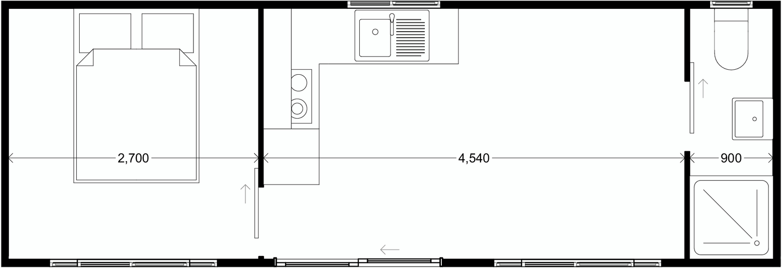 1 Bed Kitchen Lounge End Bath 24 2m2